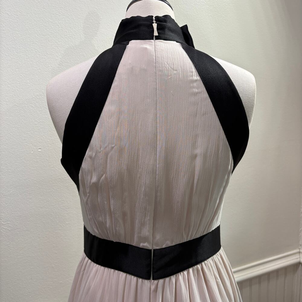 Kate Spade Size 6 Chiffon Bow Dress 100% Silk Midi Cream Black Halter Neck - Picture 8 of 15